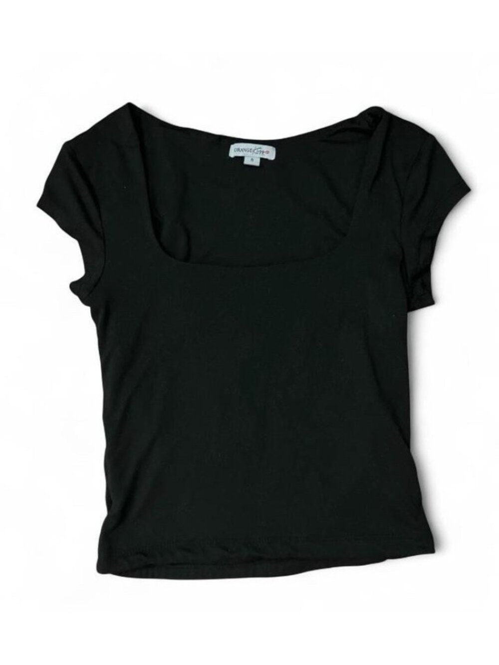 Orange Kiss Black Square Neck Short Sleeve Pullover T-Shirt Womens Size S
